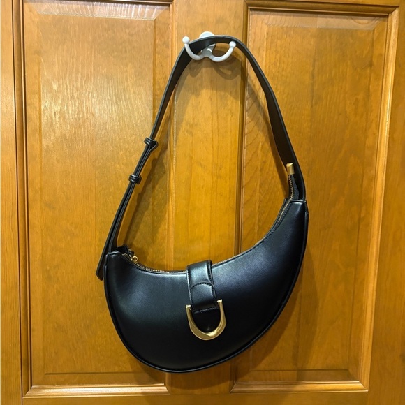 Madison West Handbags - Madison West Women’s Crescent Shaped Saddle Shoulder Bag Black